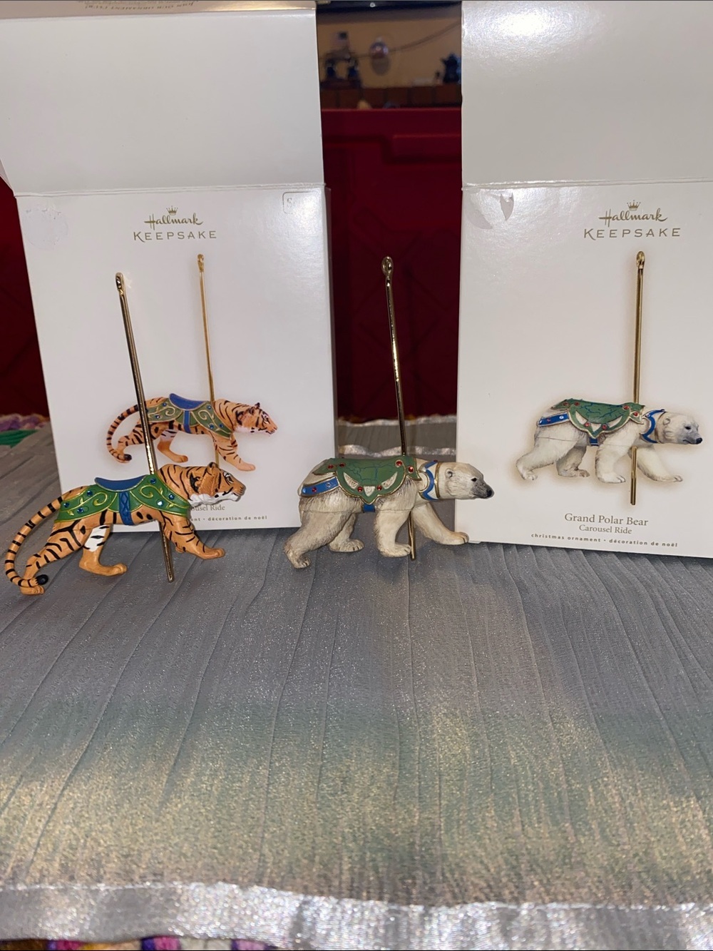 Hallmark Keepsake Grand Polar Bear and Tiger Carousel Ornaments - White & Orange
